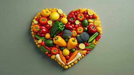 a heart of fruits and vegetables with heart shape, in the style of bold primary colors,の素材
