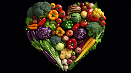 a heart of fruits and vegetables with heart shape, in the style of bold primary colors,の素材