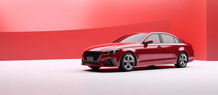 Red city car with blank surface for your creative design. 3D renderingの素材