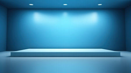 Abstract blue studio background with empty podium. 3D Rendering.の素材