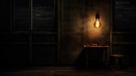 Dim Room Illuminated by a Single Lightbulbの素材