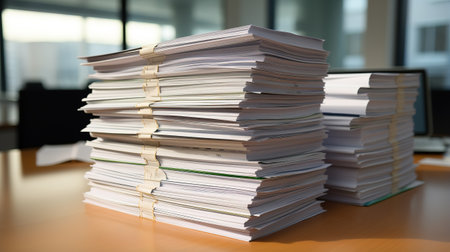 A Stack of Invoices Ready for Processing in a Business Officeの素材