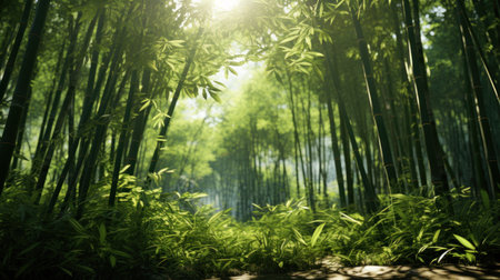Sunlit Bamboo Forest Pathの素材