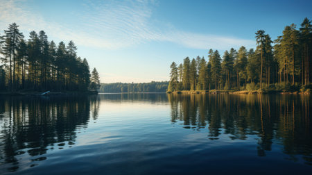 Serene Lake at Daybreak with Forest Reflectionの素材