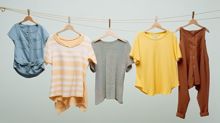 Casual Clothes Hanging on a Clotheslineの素材