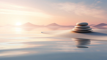 Zen Stones in Tranquil Desert Sunriseの素材
