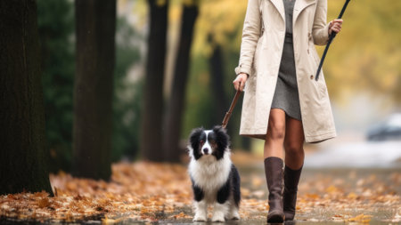 Autumn Walk with Dog in the City Parkの素材