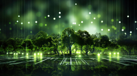 Futuristic Forest with Neon Lights. Generative AIの素材