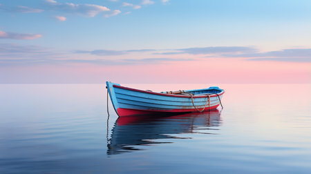 Serene Seascape with Boat Anchored Calmlyの素材