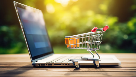 Online Shopping Concept with Cart and Laptopの素材