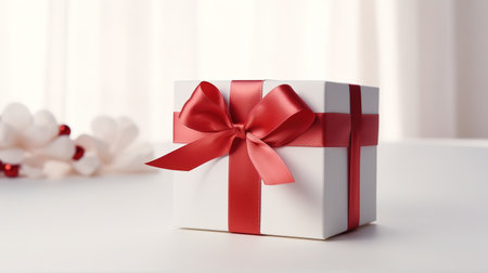 White Gift Box with Red Ribbons Openedの素材