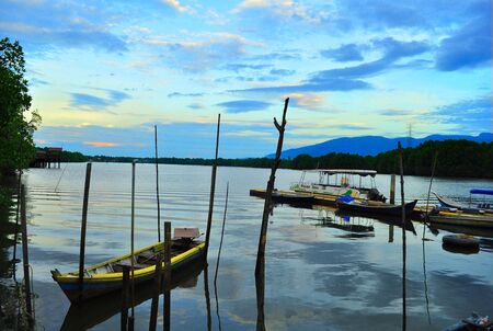 the boats with the blue skyの写真素材