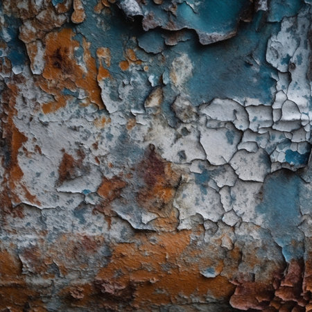Old blue paint on rusty metal surface. Abstract background and texture for design. AI Generated.の素材