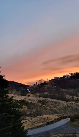 Sunset on the dunes in the village of Norway. AI Generated.の素材