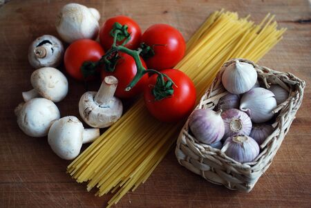 vegetables and spaghettiの写真素材