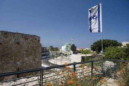 Israel flag in Akko (Acre), Israelの写真素材