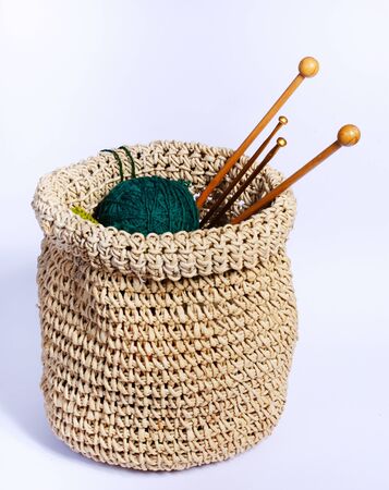knitting tools in the basketの写真素材