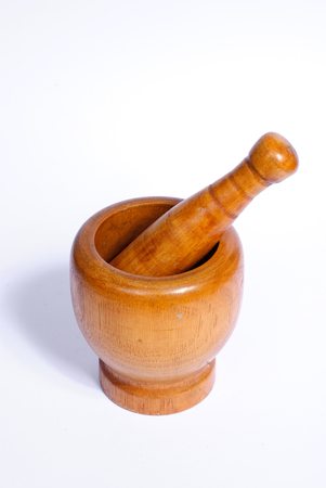 old wooden mortarの写真素材