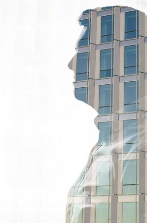 double exposure modern architecture architect concept