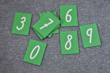 Set of green wooden montessori numbersの写真素材