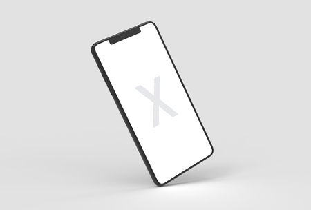 Smart Phone mock up isolated on soft gray background with black case. 3D illustratingの写真素材
