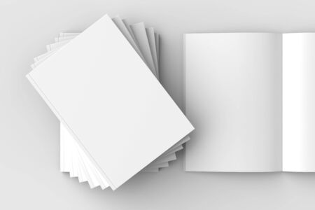 Brochure, magazine, book or catalog mock up isolated on soft gray background. 3D illustratingの写真素材