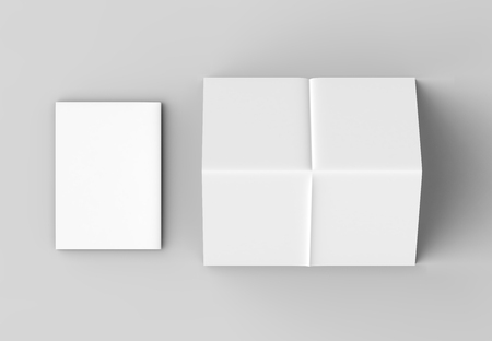 8 page leaflet - French fold right angle vertical brochure mock up isolated on soft gray background. 3D illustratingの写真素材
