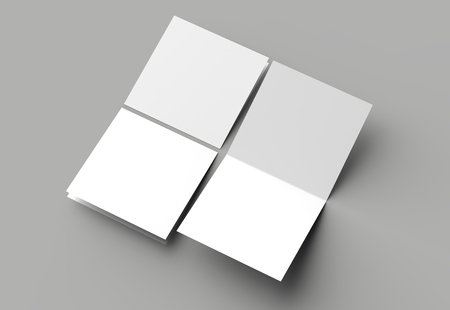 Bi fold square brochure or invitation mock up isolated on gray backgroundの写真素材