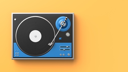 Retro record - vinyl player isolated on colored background.3D illustrationの写真素材