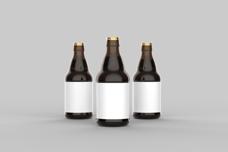 Beer bottle mock up isolated on soft gray background. 3D illustrationの写真素材