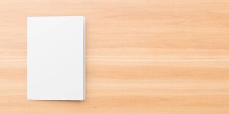 Blank white reinforced A4 size single pocket folder mock up isolated on wooden background. 3D...