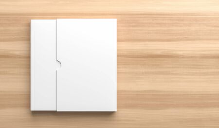 Slipcase book mock up isolated on wooden background. 3D illustration