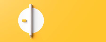 White pencils isolated on yellow background with copy space. Creative background for education or business concept design. 3D illustration.の写真素材