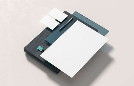 Corporate identity stationery mock up isolated on modern style background. Mock up for branding identity. 3D illustrationの写真素材