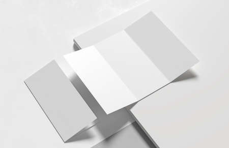Three fold - trifold brochure mock up isolated on modern white background. 3D illustration