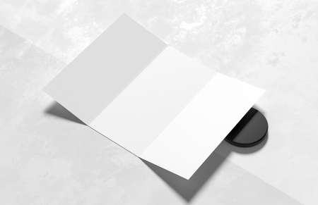 Three fold - trifold brochure mock up isolated on modern white background. 3D illustrationの写真素材