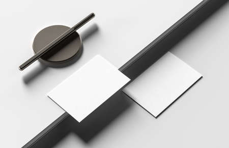 Realistic business card mock up isolated on white background. 3D illustration.の写真素材