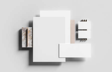 Corporate identity stationery mock up isolated on modern style background. Mock up for branding identity. 3D illustrationの写真素材