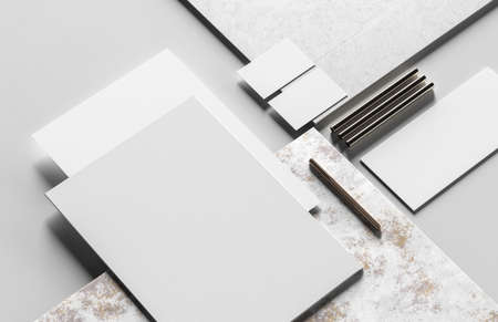 Corporate identity stationery mock up isolated on modern style background. Mock up for branding identity. 3D illustrationの写真素材
