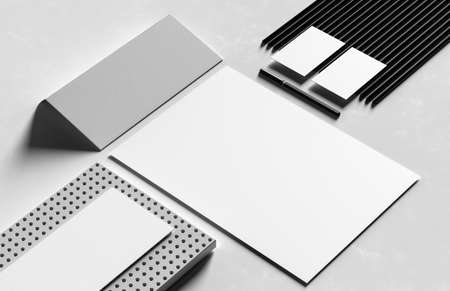 Corporate identity stationery mock up isolated on modern style background. Mock up for branding identity. 3D illustrationの写真素材