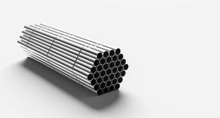 Steel pipes isolated on white background. Steel pipes for structural reinforcement. 3D illustration
