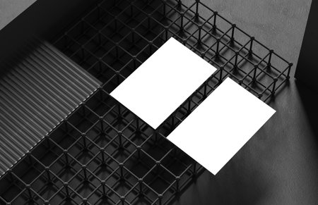 Realistic business card mock up isolated on dark background. 3D illustration.の写真素材
