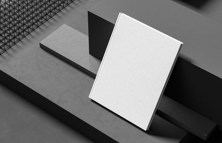 Hardcover book or catalogue mock up isolated on dark background.  3D illustrationの写真素材