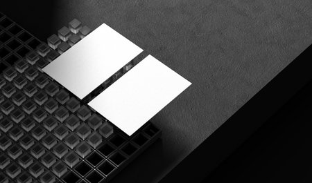 Business card mock up isolated on dark background. 3D illustrationの写真素材