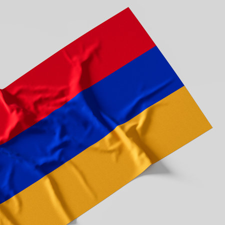 Flag of Armenia. Fabric textured Armenian flag isolated on white background. 3D illustration.の写真素材