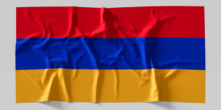 Flag of Armenia. Fabric textured Armenian flag isolated on white background. 3D illustration.