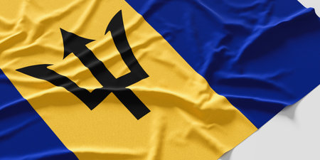 Flag of Barbados. Fabric textured Barbados flag isolated on white background. 3D illustrationの写真素材