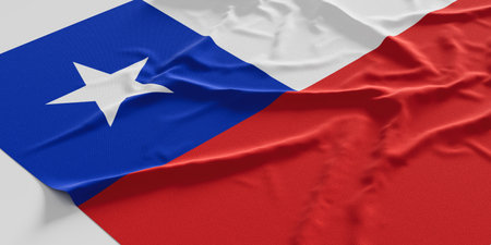 Flag of Chile. Fabric textured Chile flag isolated on white background. 3D illustrationの写真素材