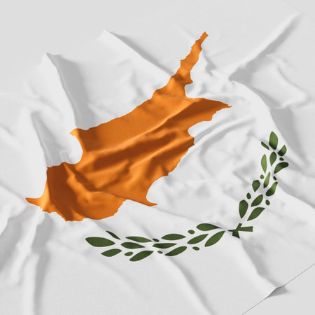 Flag of Cyprus. Fabric textured Cyprus flag isolated on white background. 3D illustrationの写真素材