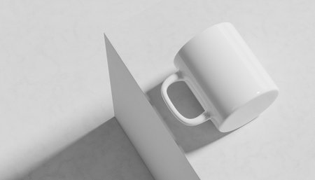 Mug mock up. White coffee mug mock up isolated on white background. 3D illustrationの写真素材